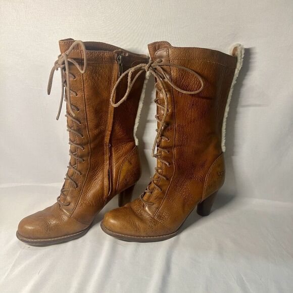 Ugg Rosie Womens Sexy Lace up Knee High Leather Boots Size 8 Brown - Picture 4 of 15